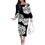 Dress Autumn New Arrivals Sexy Women Elegant One Shoulder Long Dress Red Big Rose Printing Long Sleeve Pencil  Party Clothing