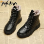 Pofulove Women Boots Patent Leather Booties Warm Winter Shoes Black Silver Ankle Snow Boots Waterproof Platform Botas 41 42 43
