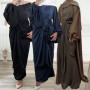 Middle East Abaya Set Women Muslim Islamic Satin Long Dress and Wrap Skirts Arab Robe Dubai Party Gown Ramadan Clothing