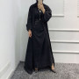 Handcraft Beads 3 Piece Muslim Set Matching Outfit Crinkled Crepe Open Abaya Kimono Long Sleeve Dress Wrap Skirt Dubai Autumn