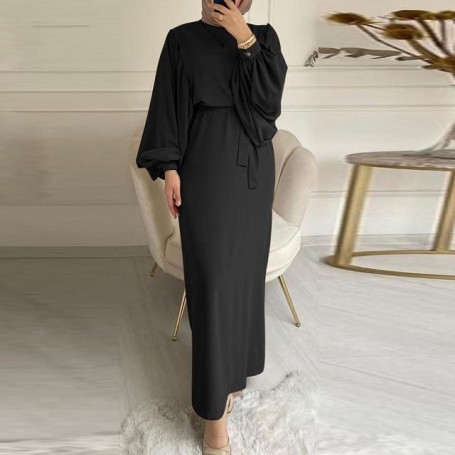 Women Spring Muslim Dress Abaya Kaftan O-neck Full Sleeved Solid Tunic Robes Bohemian Casual Elegant Islamic Dresses Turkish