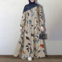 Muslim Women Long Dress Buttons Print Floral Big Hem Long Sleeve Dubai Mid East Turkey Robe Vestidos Abayas Hijab Caftan Summer