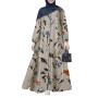 Muslim Women Long Dress Buttons Print Floral Big Hem Long Sleeve Dubai Mid East Turkey Robe Vestidos Abayas Hijab Caftan Summer
