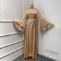 Maxi Dress Muslim Modest Fashion Abaya High Quality Satin Islamic Clothing Solid Color Flare Long Sleeve Women