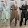 Eid Ramadan Two Piece Matching Outfit Muslim Sets Women Fashion Tops Belted Dress Pants Suit Islam Dubai Turkey Clothing