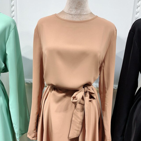 Eid Ramadan Two Piece Matching Outfit Muslim Sets Women Fashion Tops Belted Dress Pants Suit Islam Dubai Turkey Clothing