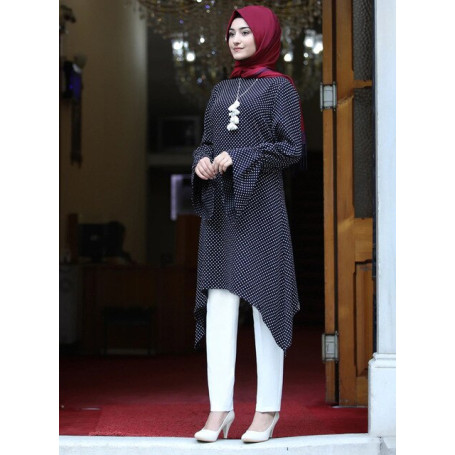 New Women's Clothing Muslim Summer Autumn Long Top Polka Dot Long Sleeve Top Large Cuffs Fashion Dress Arab Dress Abaya Gilbab