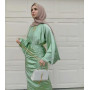 Muslim Fashion Hijab Dress Green Satin Abaya Dubai Turkey African Dresses for Women Islam Abayas with Belt Kaftan Robe Musulmans