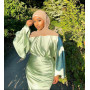 Muslim Fashion Hijab Dress Green Satin Abaya Dubai Turkey African Dresses for Women Islam Abayas with Belt Kaftan Robe Musulmans