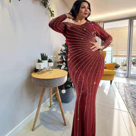 Muslim Euramerican Africa Beautiful Women's Dress Noble Temperament Dress Fashionable Diamond Robe Muslim Dress Women Kaftan