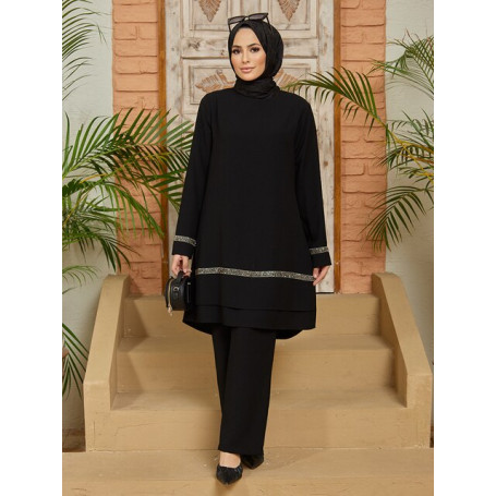 Women Suit Tunic Pants Combination New Season Stone Stripe Detailed Islamic Muslim Hijab Clothing High Quality Made in Turkey