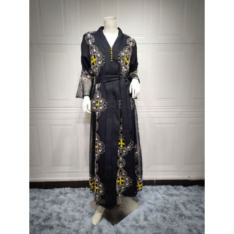 Jalabiya Muslim Dress Women Sequin Mesh Embroidered Flare Sleeve Moroccan Kaftan Arabic Abaya Dubai Saudi Evening Party Dresses