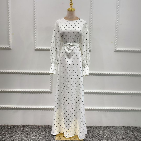 Arabic Hijab Muslim Dress Women Nida Abaya Dubai Bird Print White Summer Maxi Dresses Islamic Clothing Eid Kaftan Robe Musulmans