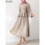Women Autumn Matching Sets ZANZEA Fashion Muslim Sets Puff Sleeve Blouses A-Skirts Female Marocain Turkish Tops Islam Clothing