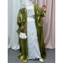 Dubai Abaya Luxury Shiny Soft Puff Sleeves Muslim Abayat Kimono Fashion Modest Dresses for Women Eid Ramadan Islam Silky Robe