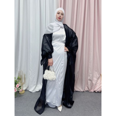 Dubai Abaya Luxury Shiny Soft Puff Sleeves Muslim Abayat Kimono Fashion Modest Dresses for Women Eid Ramadan Islam Silky Robe