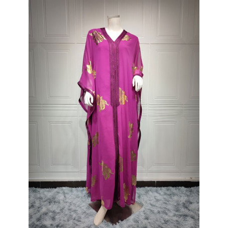 Batwing Sleeve Abaya Dubai Muslim Dress Women Chiffon Gold Stamping Islam Moroccan Caftan Lined Arab Jalabiya Middle East Robe