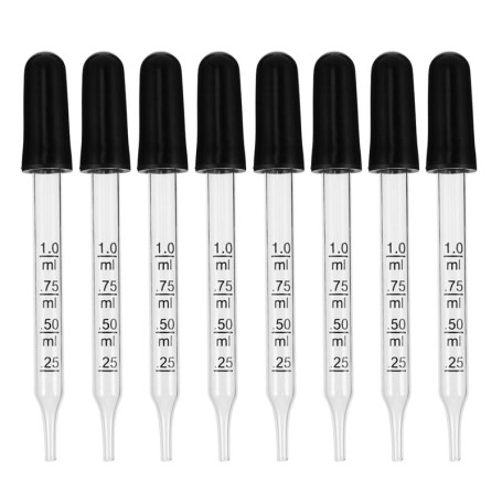 20pcs 1ml Straight Head Glass Dropper Glass Pipette Dropper Pipet With Scale Line (1ml Straight Head + Rubber Head)