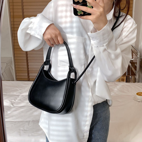 Ladies Designer Zipper Handbag Party Solid Color Crescent Shape Shoulder Bag