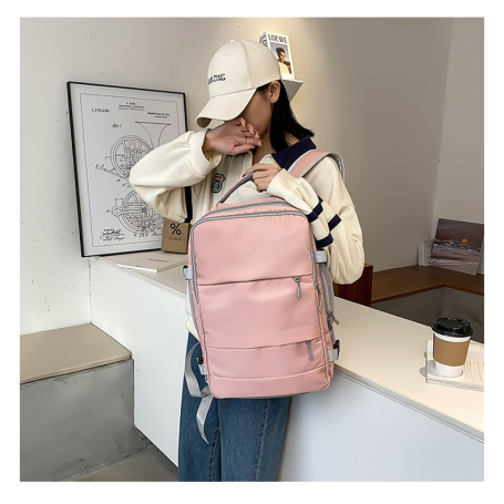 Pink Women Travel Backpack Water Repellent Anti-Theft Stylish Casual Luggage Strap & USB Charging Port