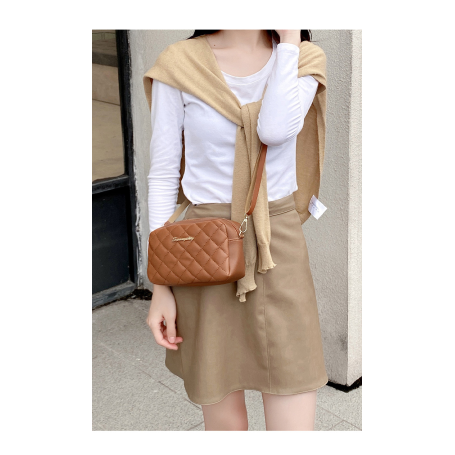 Small PU Leather Fashion CrossBody Bags Zipper Thread Shoulder Bags for Women