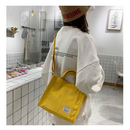 Corduroy Zipper Casual Tote Shoulder Bag Small Cotton Canvas Handbag