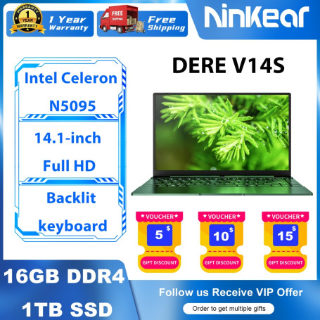 Laptop V14S 14.1-inch Intel Celeron N5095 16GB RAM + 1TB SSD business office study laptop Windows 10 Notebook