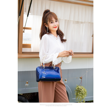 Women's Patent Leather Boston Bag Solid Color Large Capacity Handbag Diagonal Bag