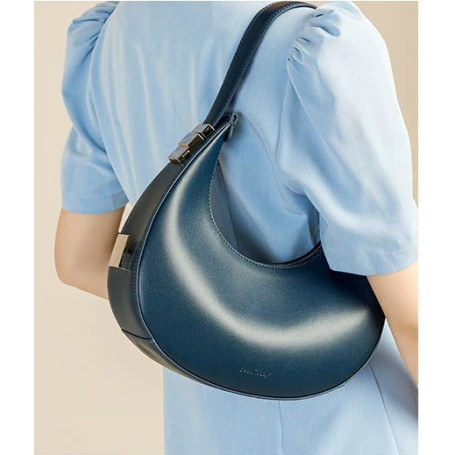 Handbags Women Cow Leather Vintage Round Design Half Moon Female Underarm Purse