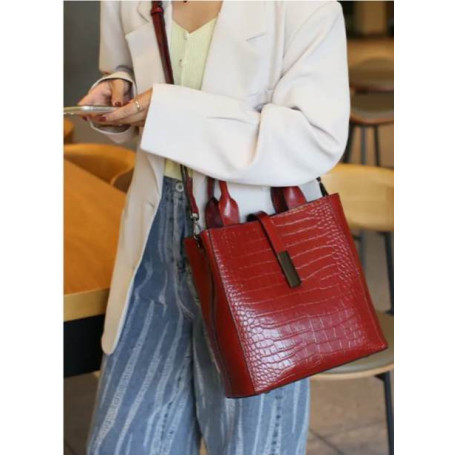 Genuine Leather Bags For female Retro Bucket Tote Handbag Alligator Shoulder Bag