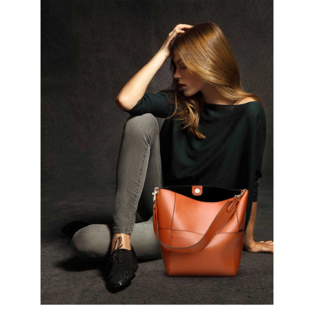 Women Real Genuine Leather Tote Bag Black Bucket Luxury Famous Brands
