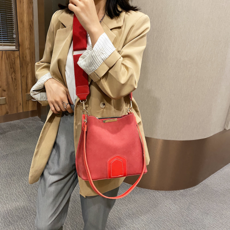 Vintage Scrub Leather Bucket Bags for Crossbody Women's Wide Shoulder Tote bag