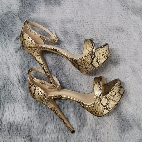 Women Sandals 14cm Supper High Heels Sexy Open Toes Buckle Strap Sandal Blue Heels Snake Pattern