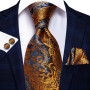 Hi-Tie 100% Silk Luxury Mens Ties Floral Black Gold Ties Paisley NeckTie Pocket Square Cufflinks Set B