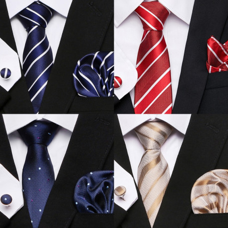 Fashion Brand Festive Present Pocket Squares Cufflink Set Necktie For Men