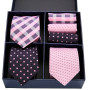Gift box Pack Skinny Pink palid Silk Classic Jacquard Woven Extra long Tie Hanky Set For Men