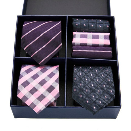 Gift box Pack Skinny Pink palid Silk Classic Jacquard Woven Extra long Tie Hanky Set For Men