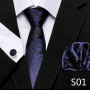 Fashion Brand Festive Present Pocket Squares Cufflink Set Necktie For Men