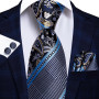 Hi-Tie Navy Blue Striped Silk Fashion Design Gift Men Necktie Hanky Cufflink Set