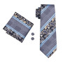 Hi-Tie Navy Blue Striped Silk Fashion Design Gift Men Necktie Hanky Cufflink Set