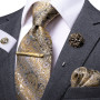 Hi-Tie Silk Men's Tie Clip Gift For Men Luxury Necktie Hanky Cufflinks Set Formal Wedding