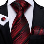 Gold Black Striped Silk Neck Ties For Men Hanky Cufflinks Set Business Party Gravatas