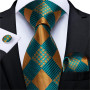Gift Men Tie Teal Green Paisley Novelty Design Silk Handky cufflink Tie Set Fashion