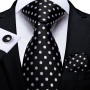 White Dot Black Silk 8cm Men's Neck Tie Pocket Square Cufflinks Men Accessoreis Gift