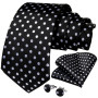 White Dot Black Silk 8cm Men's Neck Tie Pocket Square Cufflinks Men Accessoreis Gift