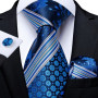 New Classic 100% Silk Men's Ties 8cm Blue Plaid Dot Striped Business Necktie Handkerchief