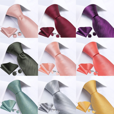 Solid Pink Color Formal Wedding Necktie Silk Jacquard Woven Tie Handkerchief Cufflinks For Men Business Suit