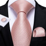 Solid Pink Color Formal Wedding Necktie Silk Jacquard Woven Tie Handkerchief Cufflinks For Men Business Suit