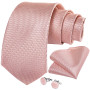 Solid Pink Color Formal Wedding Necktie Silk Jacquard Woven Tie Handkerchief Cufflinks For Men Business Suit