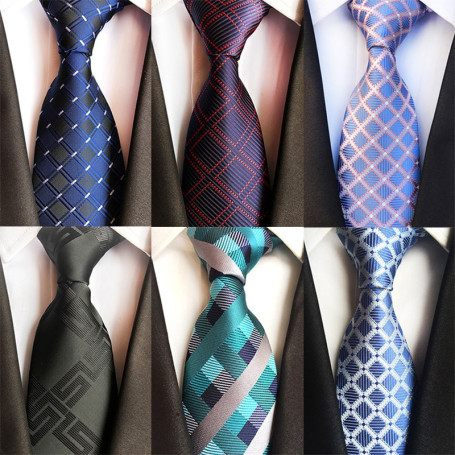 Fashion 8cm Silk Tie Balck Bule Plaid Jacquard weave Necktie for Men Business Wedding Party Formal